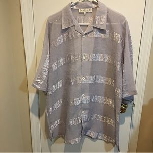 Inserch Men’s Large Short Sleeve Button Front Shirt Gray Silver Crash Jorgette